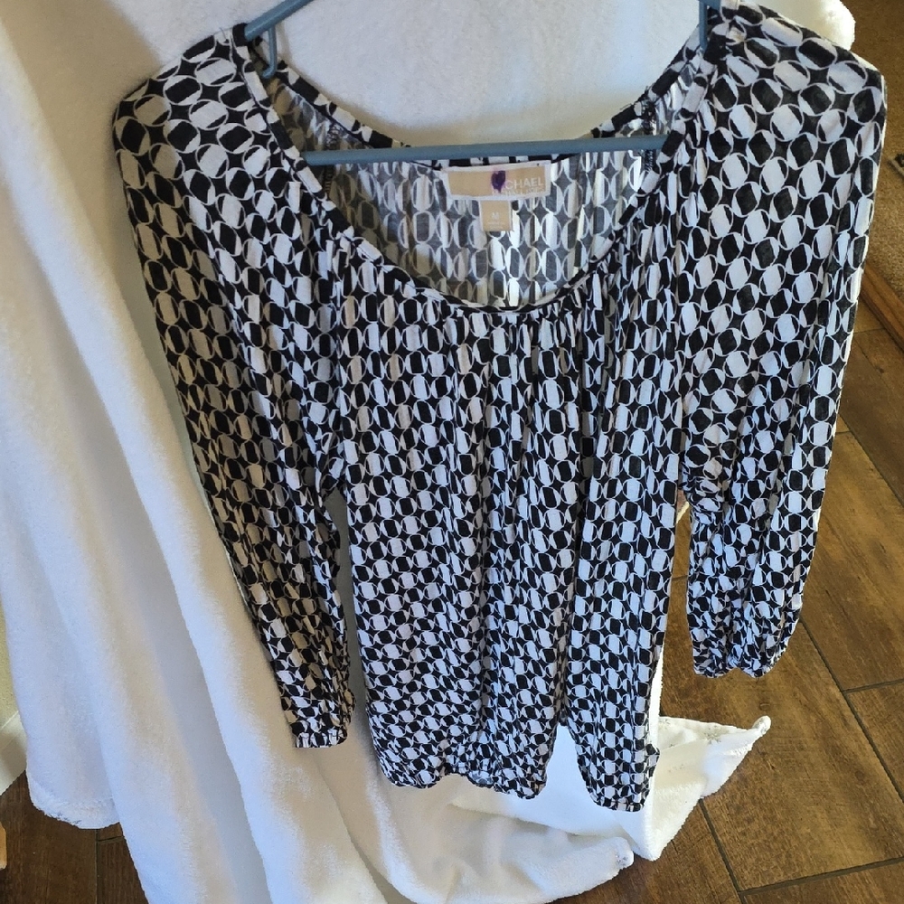 Michael Kors Black and White Patterned Blouse, Super Comfy, M